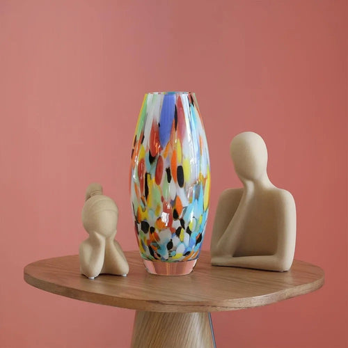 Colorful glass vase with confetti effect, hand blown Murano style art glass, used for flowers and room decoration - The Finishing Touch Decor