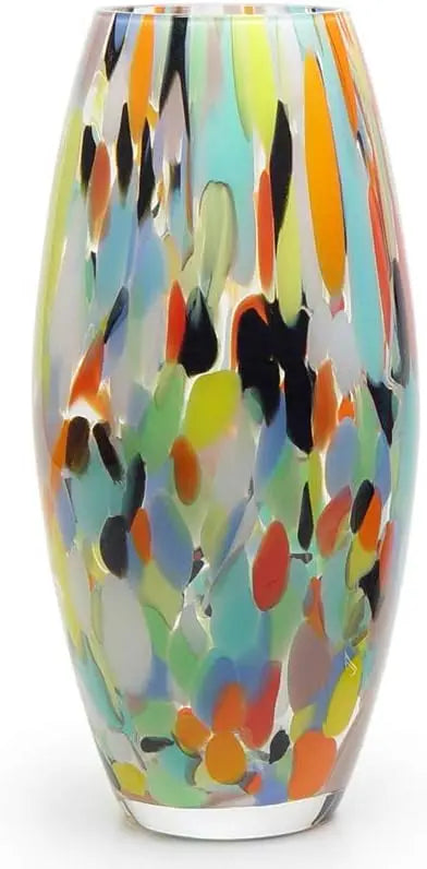 Colorful glass vase with confetti effect, hand blown Murano style art glass, used for flowers and room decoration - The Finishing Touch Decor