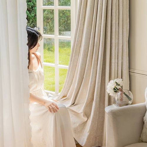 Thickened French Cream Apricot Chenille Window Curtain - The Finishing Touch Decor
