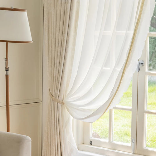Thickened French Cream Apricot Chenille Window Curtain - The Finishing Touch Decor