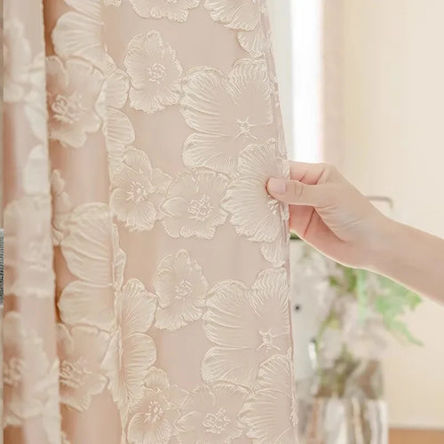 Blue Gold Embossed Flower Jacquard Grommet Curtains - The Finishing Touch Decor