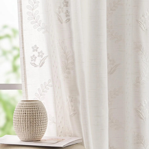 Floral Country Linen Blend Beige Embroidered Curtains - The Finishing Touch Decor