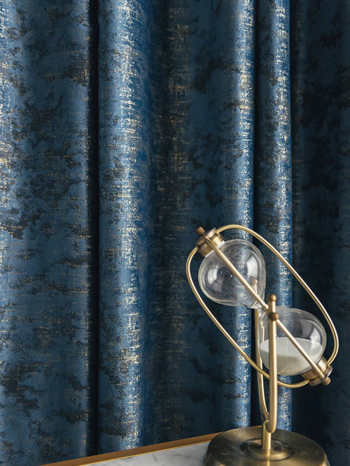 Luxury Bronzed Dark Blue Modern Shiny Window Curtains - The Finishing Touch Decor