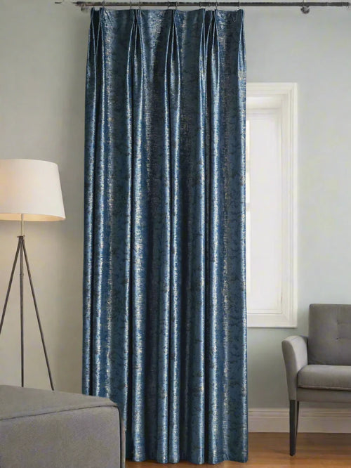 Luxury Bronzed Dark Blue Modern Shiny Window Curtains - The Finishing Touch Decor