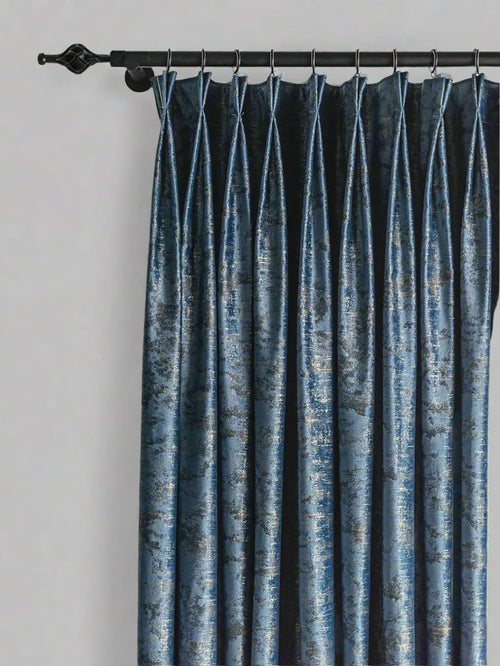 Luxury Bronzed Dark Blue Modern Shiny Window Curtains - The Finishing Touch Decor