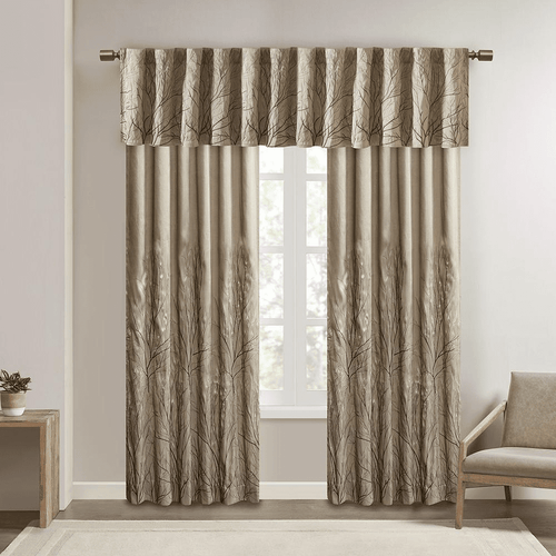 Embroidered Branch Beige Lined Faux Silk Curtains Panel - The Finishing Touch Decor