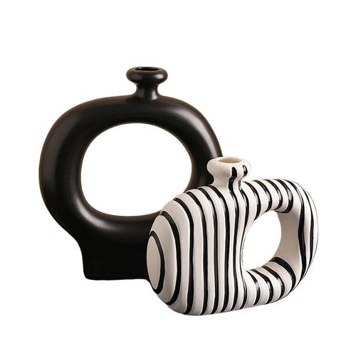 Zebra Stripes Pattern Ceramic Abstract Vase Set - The Finishing Touch Decor