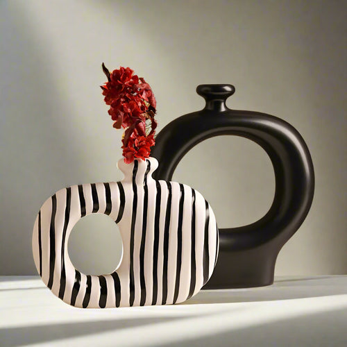 Zebra Stripes Pattern Ceramic Abstract Vase Set - The Finishing Touch Decor