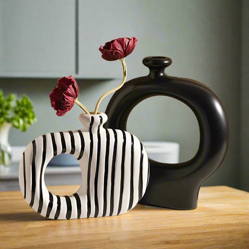 Zebra Stripes Pattern Ceramic Abstract Vase Set - The Finishing Touch Decor