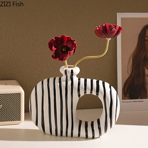 Zebra Stripes Pattern Ceramic Abstract Vase Set - The Finishing Touch Decor