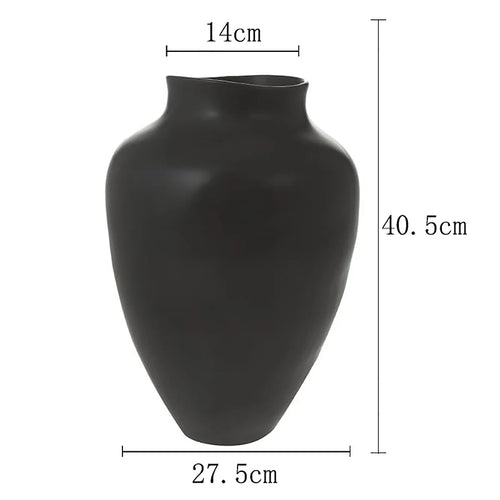 Smooth French ceramic Japanese-style vase in white and black, decorative vase with elegant design, height 40.5cm
