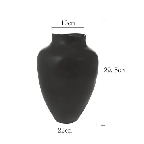 Smooth French ceramic Japanese-style decorative vase in white and black with a sleek, elegant design, measuring approximately 27.5 x 40.5 cm.