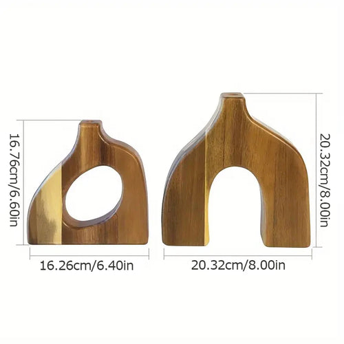 Set Of 2 Scandinavian Style Irregular Wooden Vases - The Finishing Touch Decor