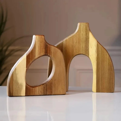 Set Of 2 Scandinavian Style Irregular Wooden Vases - The Finishing Touch Decor