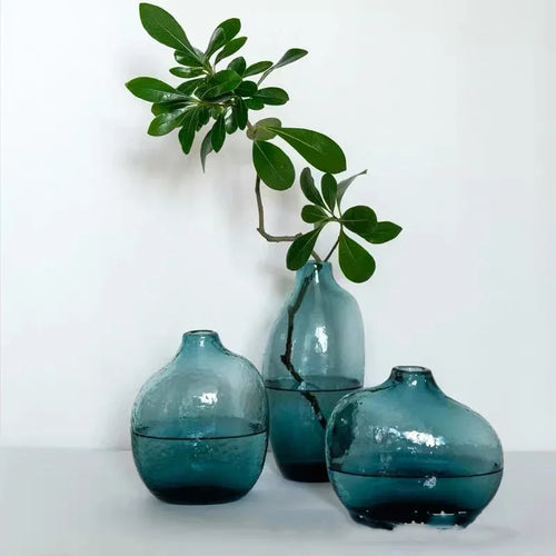 Irregular Small Mouth Hammered Glass Vase - The Finishing Touch Decor