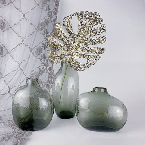 Irregular Small Mouth Hammered Glass Vase - The Finishing Touch Decor