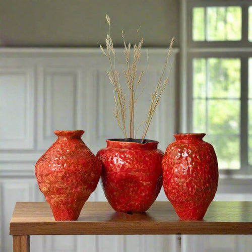 Red Wabi Sabi Aged Textured Ceramic Vases - The Finishing Touch Decor