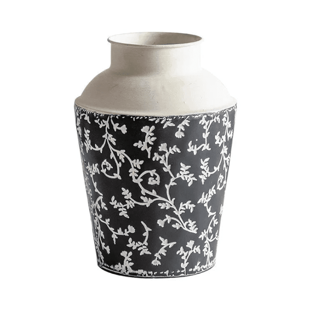 Farmhouse Rustic Etched Iron Floral Pattern Vases - The Finishing Touch Decor