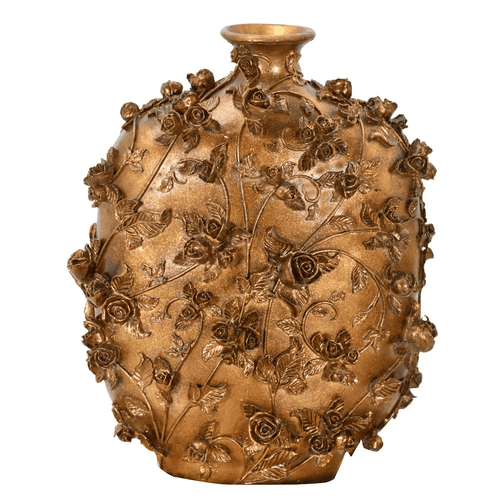 Golden Tea Rose and Vine Garden Jar Vase 20in - The Finishing Touch Decor