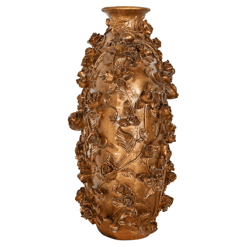 Golden Tea Rose and Vine Garden Jar Vase 20in - The Finishing Touch Decor