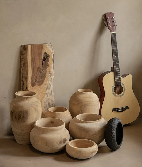 Wabi-sabi Seamless Solid Camphor Wood Large Vase - The Finishing Touch Decor