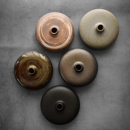 Zen Ceramic Vase Flat Mouth Japandi Pot Vase - The Finishing Touch Decor