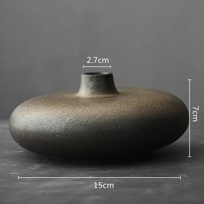 Zen Ceramic Vase Flat Mouth Japandi Pot Vase - The Finishing Touch Decor