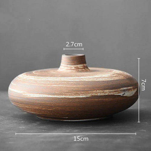 Zen Ceramic Vase Flat Mouth Japandi Pot Vase - The Finishing Touch Decor