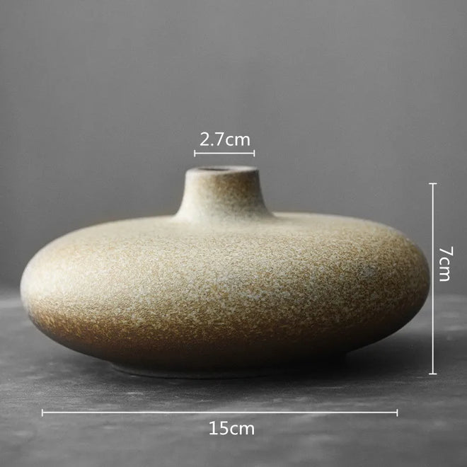 Zen Ceramic Vase Flat Mouth Japandi Pot Vase - The Finishing Touch Decor