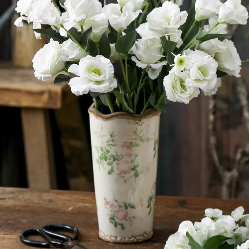 Floral Pastoral Print Porcelain Handled Pitcher Vase - The Finishing Touch Decor