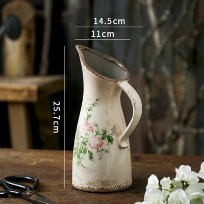 Floral Pastoral Print Porcelain Handled Pitcher Vase - The Finishing Touch Decor