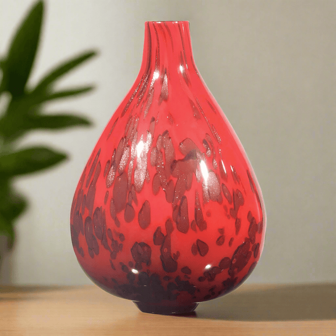 Hand-Blown Mottled Red Glass Teardrop Vase - The Finishing Touch Decor
