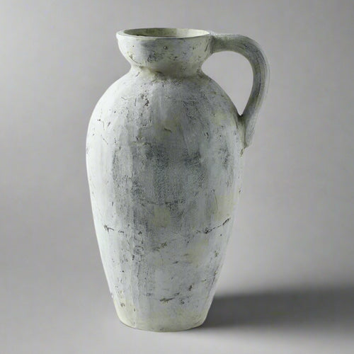 White Distressed Handmade Ceramic Pitcher Vase - The Finishing Touch Decor