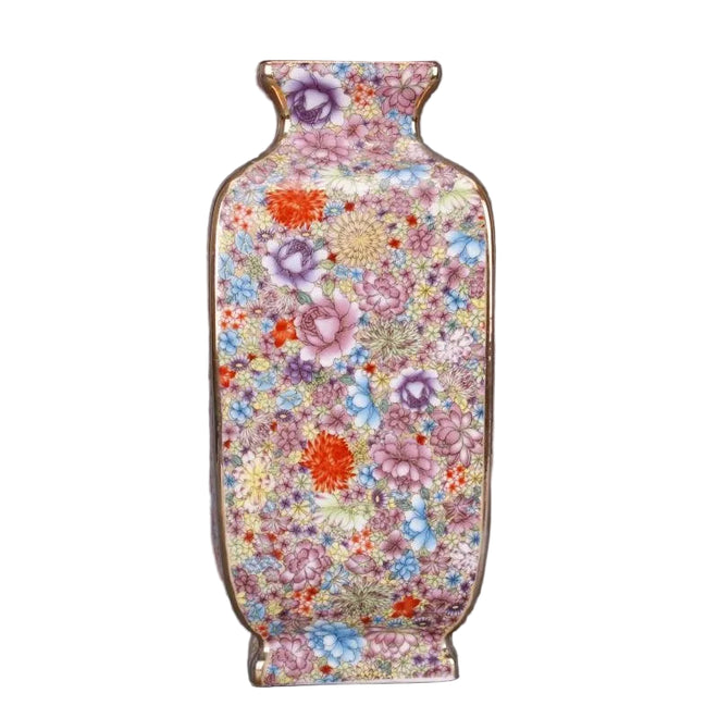 Quianlong Porcelain Floral & Gold Pattern Enamel Vase - The Finishing Touch Decor