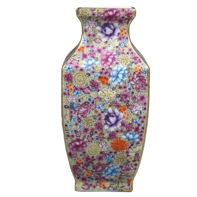 Quianlong Porcelain Floral & Gold Pattern Enamel Vase - The Finishing Touch Decor