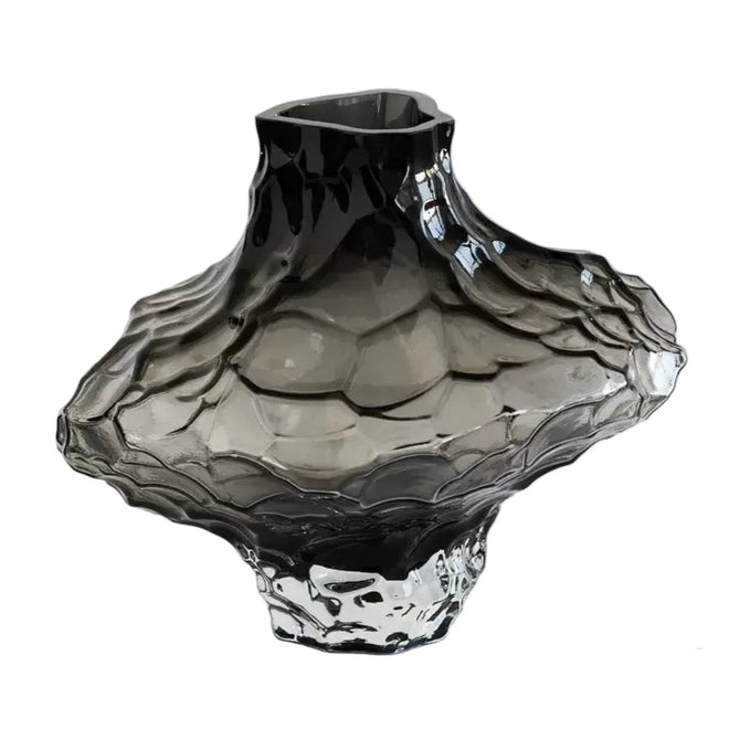 Smokey Grey Crystal Textured Modern Glass Vase - The Finishing Touch Decor