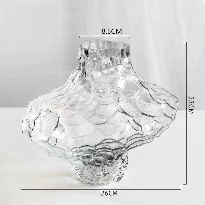 Smokey Grey Crystal Textured Modern Glass Vase - The Finishing Touch Decor