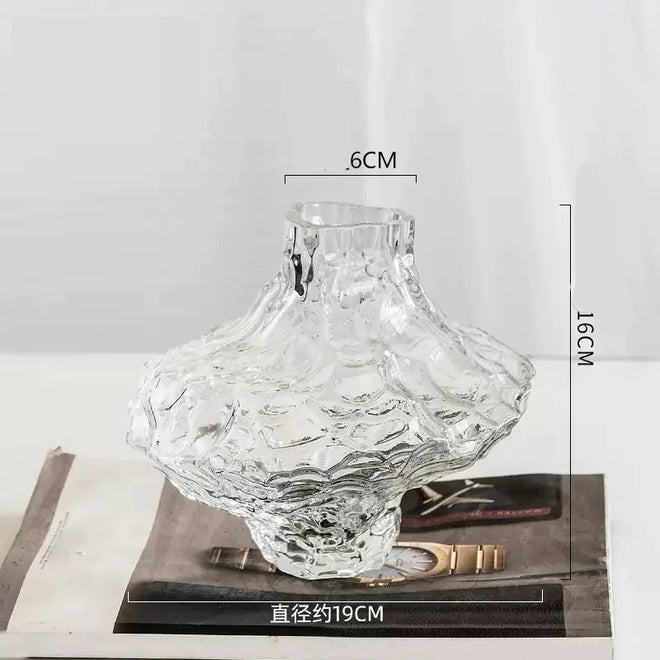 Smokey Grey Crystal Textured Modern Glass Vase - The Finishing Touch Decor