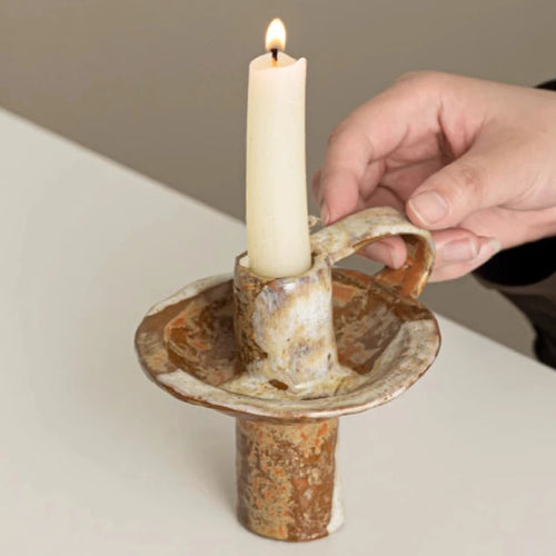 Mottled Aged Ceramic Pillar Candle Holder - The Finishing Touch Decor