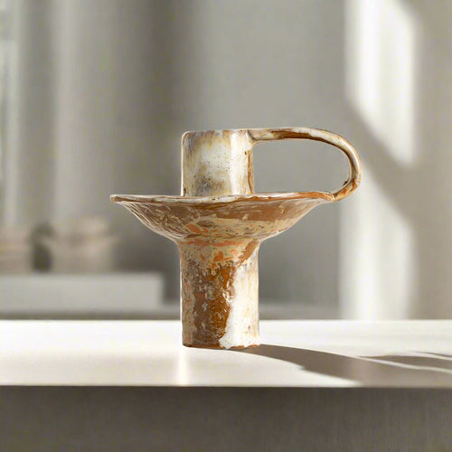 Mottled Aged Ceramic Pillar Candle Holder - The Finishing Touch Decor