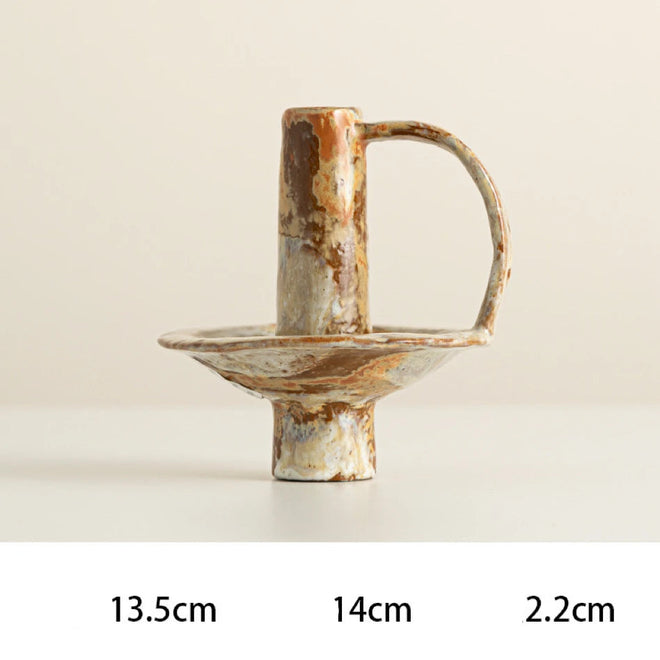 Mottled Aged Ceramic Pillar Candle Holder - The Finishing Touch Decor