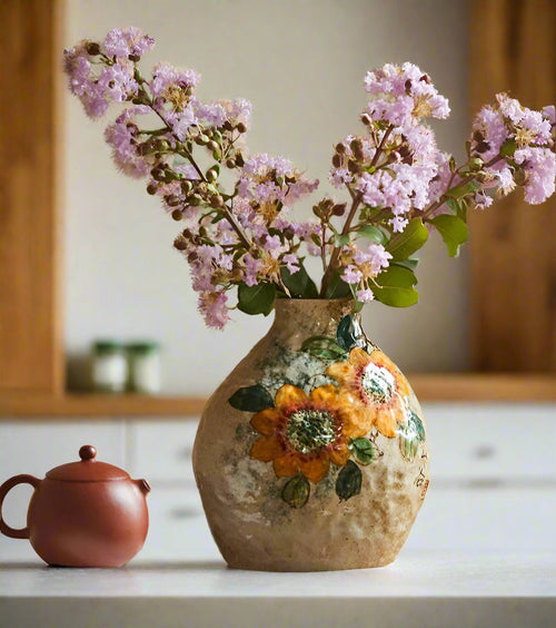 Chinese Hand-painted Floral Ceramic Pottery Flower Vase - The Finishing Touch Decor