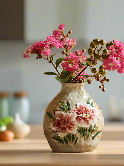Chinese Hand-painted Floral Ceramic Pottery Flower Vase - The Finishing Touch Decor
