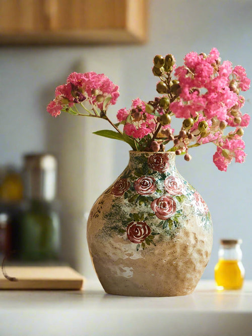 Chinese Hand-painted Floral Ceramic Pottery Flower Vase - The Finishing Touch Decor