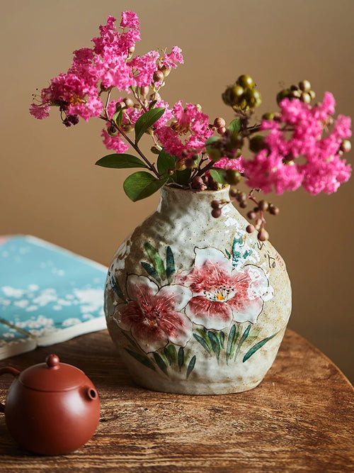 Chinese Hand-painted Floral Ceramic Pottery Flower Vase - The Finishing Touch Decor