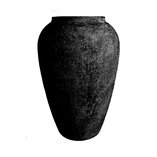 Black textured vase with dimensions on a white background