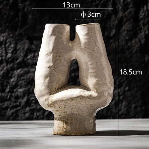 Nordic Double Mouth Wabi Sabi Ceramic H Vase - The Finishing Touch Decor