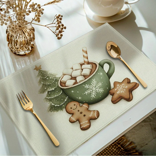 Hot Chocolate & Gingerbread Print Table Placemat Set