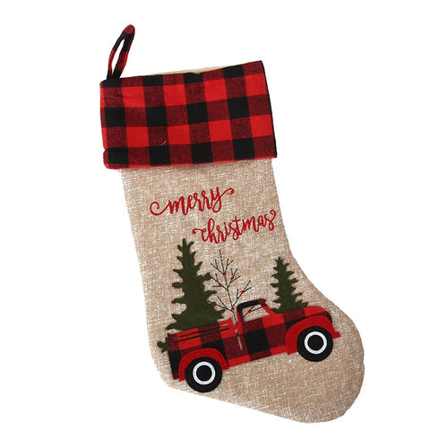 Vintage Truck Red Plaid Christmas Stocking Set