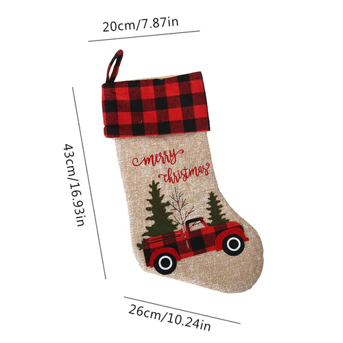 Vintage Truck Red Plaid Christmas Stocking Set